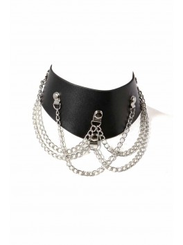 Collier Chainette simili cuir noir