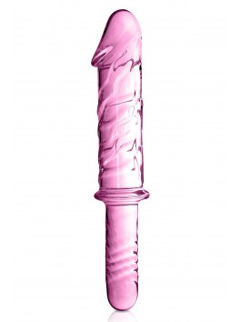Gode réaliste avec poignée en Verre rose 28.5cmx5.5 N°12